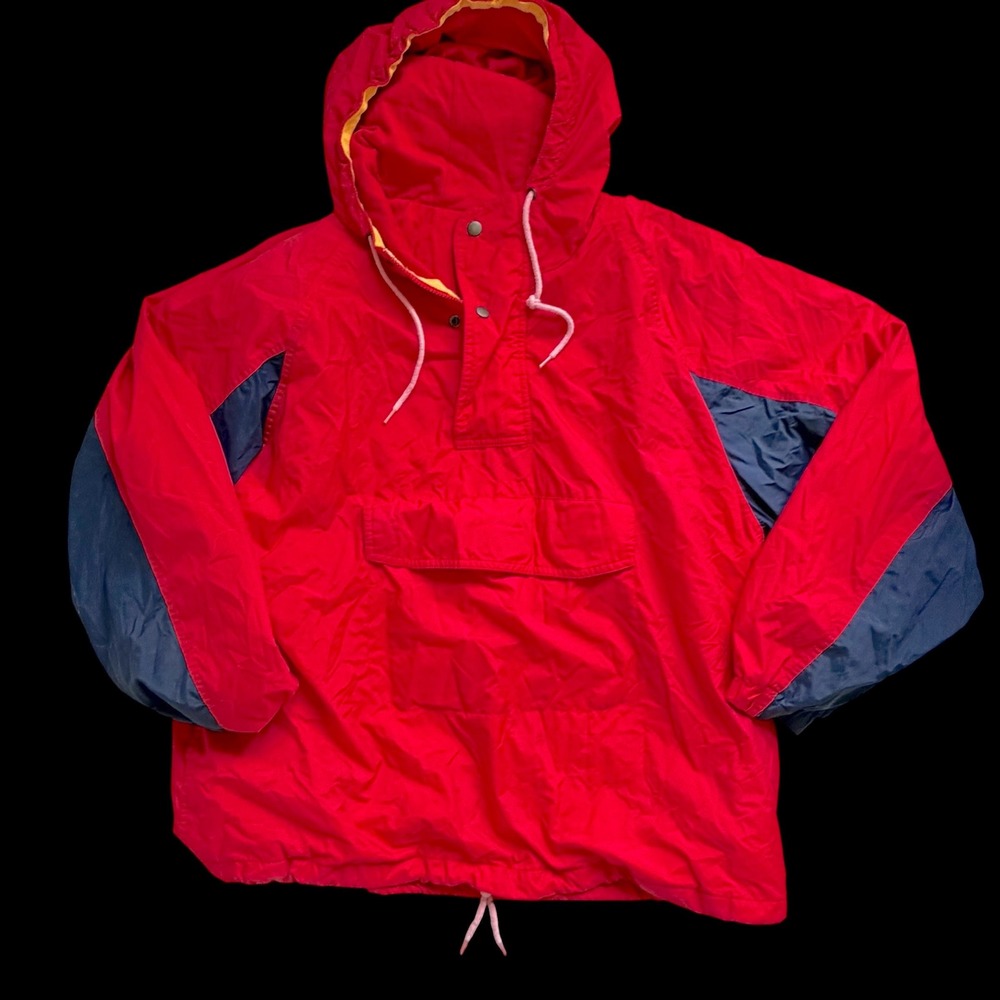 90's Vintage Gap Red Colorblock Anorak Windbreaker Hooded Pullover L Distressed